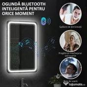 HOMCOM Oglindă de Baie Bluetooth LED 50 x 70 cm cu Anticeață - Argintiu | Aosom Romania 