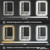 HOMCOM Oglindă de Baie Bluetooth LED 50 x 70 cm cu Anticeață - Argintiu | Aosom Romania 