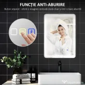 HOMCOM Oglindă de Baie Bluetooth LED 50 x 70 cm cu Anticeață - Argintiu | Aosom Romania 