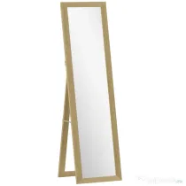 HOMCOM Oglindă cu Ramă din MDF, Picioare și Cârlige pentru Utilizare pe Podea sau pe Perete, 37x40x155 cm, Lemn Natural | Aosom Romania