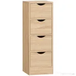 HOMCOM Dulap de Baie Economisitor de Spațiu cu 4 Sertare și Mânere Sculptate Stil Nordico, 29x29x83 cm, Lemn Natural