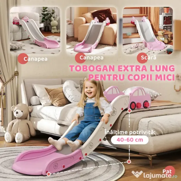 AIYAPLAY Tobogan pentru Copii din HDPE cu Zonă de Amortizare Integrată, pentru Canapele, Paturi, 18-48 luni, Roz | Aosom Romania