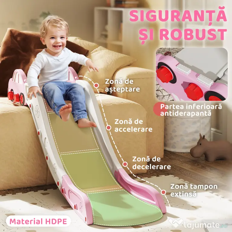 AIYAPLAY Tobogan pentru Copii din HDPE cu Zonă de Amortizare Integrată, pentru Canapele, Paturi, 18-48 luni, Roz | Aosom Romania