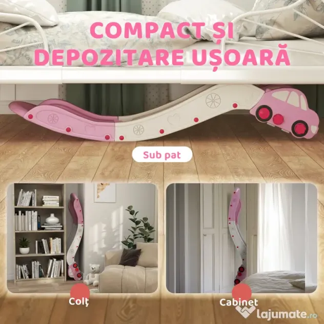 AIYAPLAY Tobogan pentru Copii din HDPE cu Zonă de Amortizare Integrată, pentru Canapele, Paturi, 18-48 luni, Roz | Aosom Romania