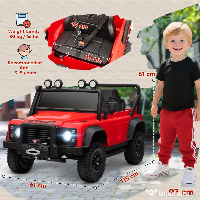 AIYAPLAY Mașină Electrică pentru Copii 3-5 Ani Land Rover 12V și Telecomandă Roșu | Aosom Romania