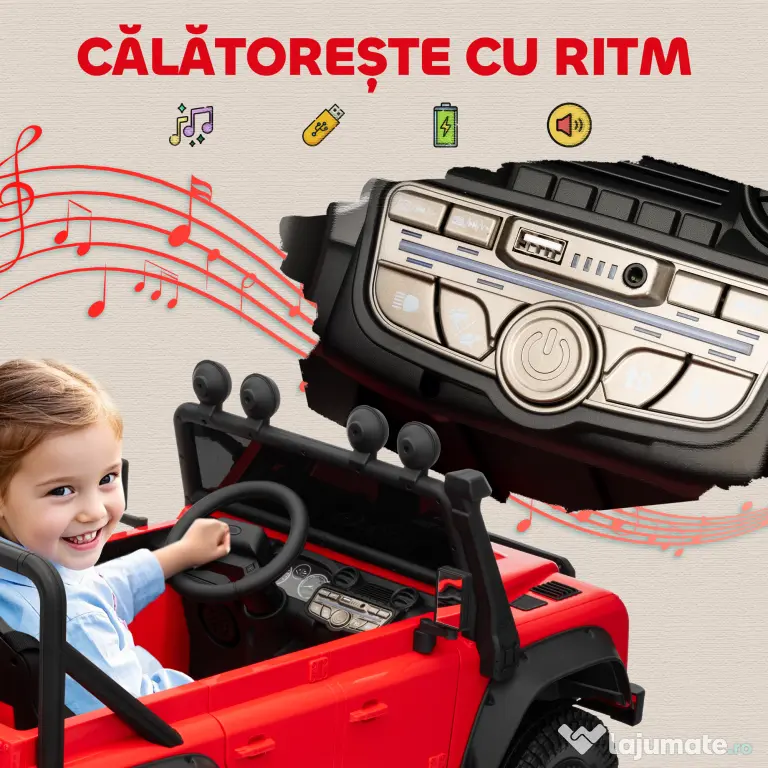 AIYAPLAY Mașină Electrică pentru Copii 3-5 Ani Land Rover 12V și Telecomandă Roșu | Aosom Romania