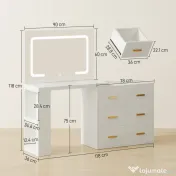HOMCOM Stație de Machiaj cu Lumini LED, 3 Culori, Luminozitate Reglabilă, Toaletă Convertibilă cu Prize Electrice, 6 Sertare Soft Close, Oglindă, Rafturi Deschise, pentru Dormitor, Alb | Aosom Romania