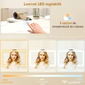 HOMCOM Stație de Machiaj cu Lumini LED, 3 Culori, Luminozitate Reglabilă, Toaletă Convertibilă cu Prize Electrice, 6 Sertare Soft Close, Oglindă, Rafturi Deschise, pentru Dormitor, Alb | Aosom Romania