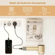 HOMCOM Stație de Machiaj cu Lumini LED, 3 Culori, Luminozitate Reglabilă, Toaletă Convertibilă cu Prize Electrice, 6 Sertare Soft Close, Oglindă, Rafturi Deschise, pentru Dormitor, Alb | Aosom Romania