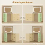 HOMCOM Stație de Machiaj cu Lumini LED, 3 Culori, Luminozitate Reglabilă, Toaletă Convertibilă cu Prize Electrice, 6 Sertare Soft Close, Oglindă, Rafturi Deschise, pentru Dormitor, Alb | Aosom Romania