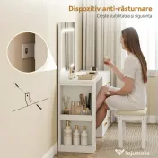 HOMCOM Stație de Machiaj cu Lumini LED, 3 Culori, Luminozitate Reglabilă, Toaletă Convertibilă cu Prize Electrice, 6 Sertare Soft Close, Oglindă, Rafturi Deschise, pentru Dormitor, Alb | Aosom Romania