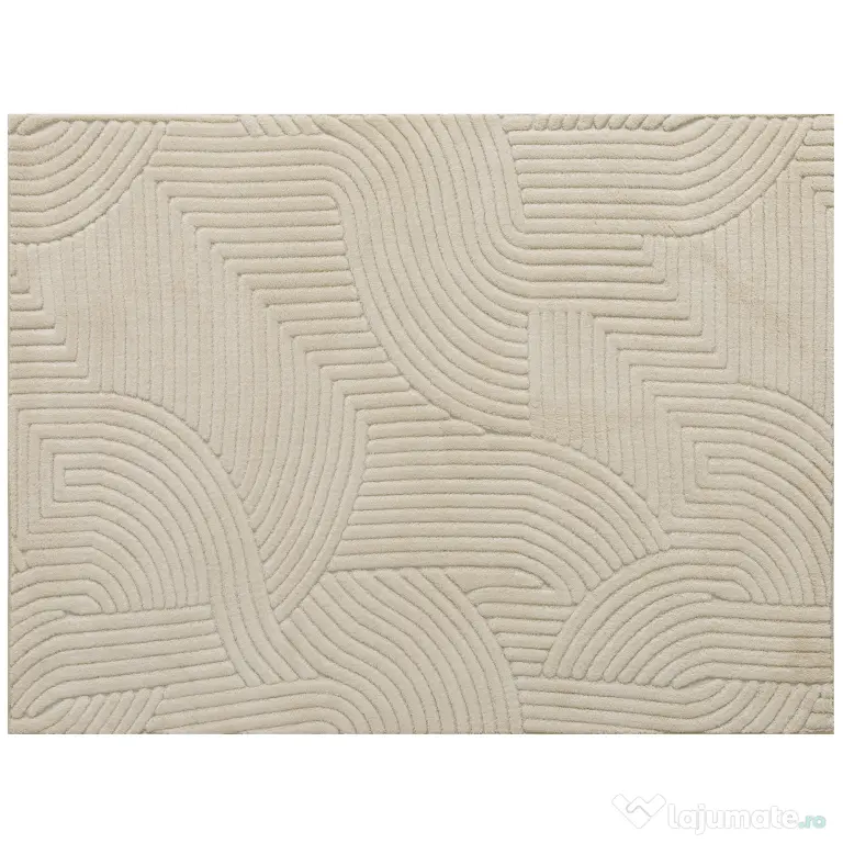 HOMCOM Covor Modern Antiderapant din Poliester și Bumbac cu Design Liniar, pentru Living, Dormitor, Crem