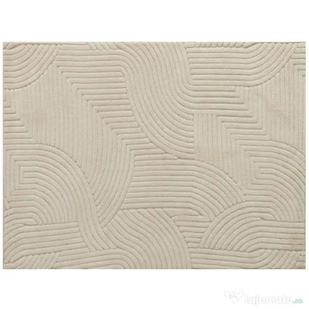 HOMCOM Covor Modern Antiderapant din Poliester și Bumbac cu Design Liniar, pentru Living, Dormitor, Crem