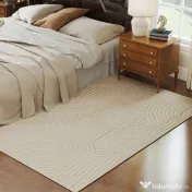 HOMCOM Covor Modern Antiderapant din Poliester și Bumbac cu Design Liniar, pentru Living, Dormitor, Crem