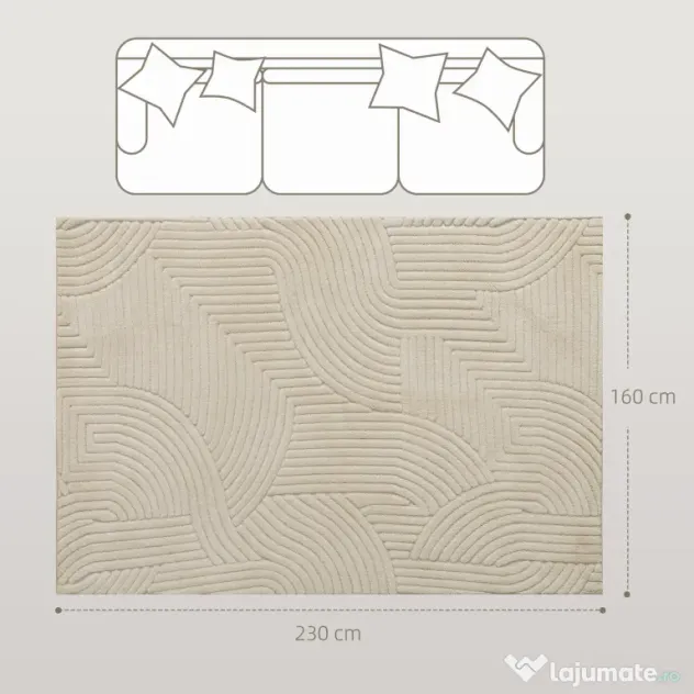 HOMCOM Covor Modern Antiderapant din Poliester și Bumbac cu Design Liniar, pentru Living, Dormitor, Crem