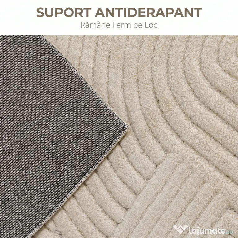 HOMCOM Covor Modern Antiderapant din Poliester și Bumbac cu Design Liniar, pentru Living, Dormitor, Crem