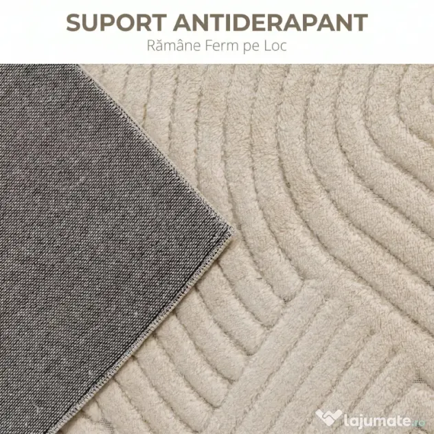 HOMCOM Covor Modern Antiderapant din Poliester și Bumbac cu Design Liniar, pentru Living, Dormitor, Crem