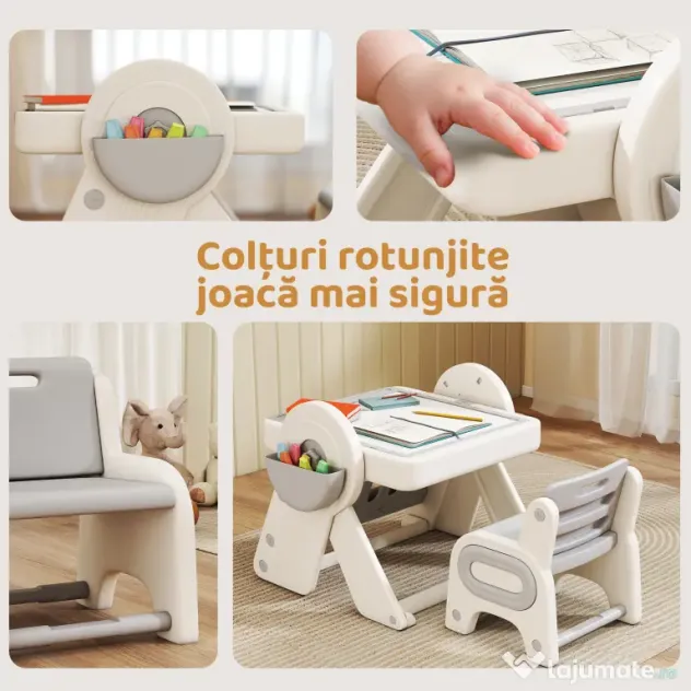 AIYAPLAY Set Masă și Scaun pentru Copii 3 în 1 cu Masă de Construcție, Tablă, Suport Convertibil și Containere, Masă Multiactivitate cu Scaun de Plastic pentru Copii 2-4 Ani pentru Cameră Copii | Aosom Romania