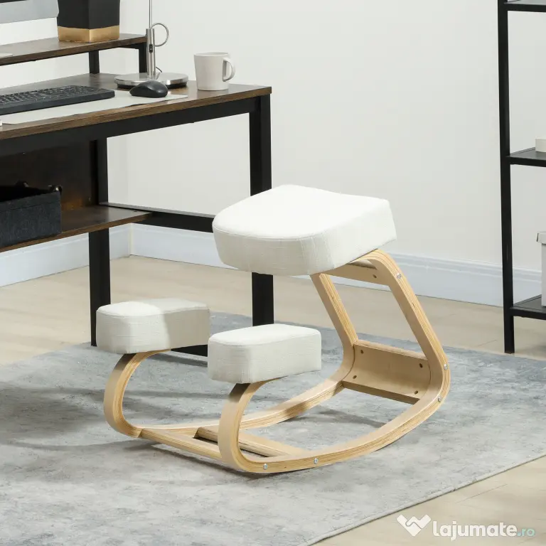 Vinsetto Scaun ergonomic pentru genunchi din mesteacăn și pernă Crem | Aosom Romania