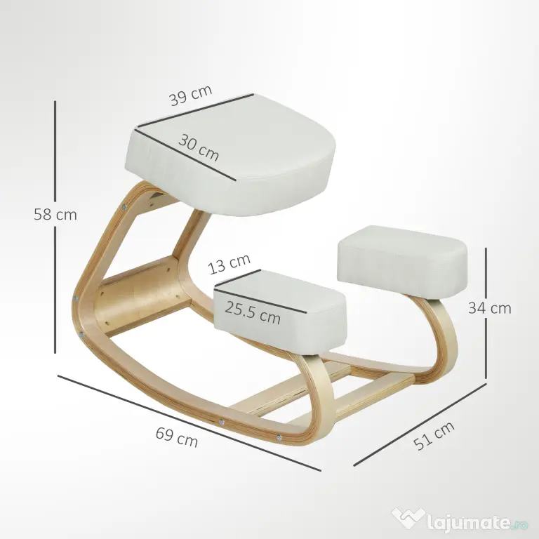 Vinsetto Scaun ergonomic pentru genunchi din mesteacăn și pernă Crem | Aosom Romania