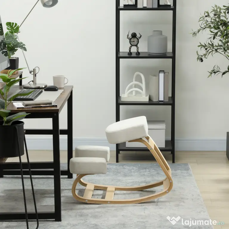 Vinsetto Scaun ergonomic pentru genunchi din mesteacăn și pernă Crem | Aosom Romania