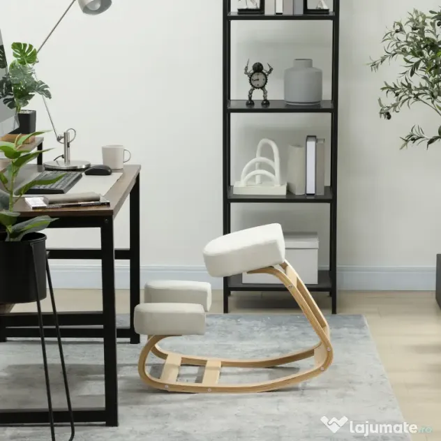 Vinsetto Scaun ergonomic pentru genunchi din mesteacăn și pernă Crem | Aosom Romania