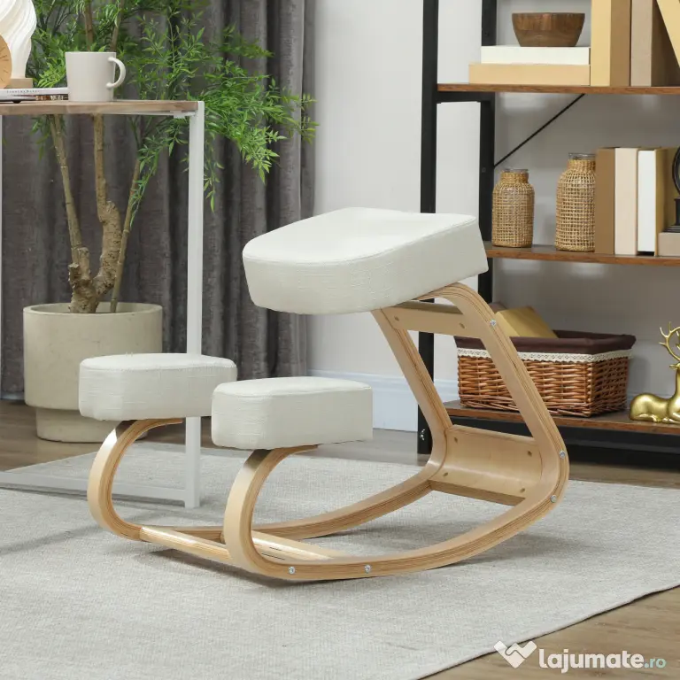 Vinsetto Scaun ergonomic pentru genunchi din mesteacăn și pernă Crem | Aosom Romania