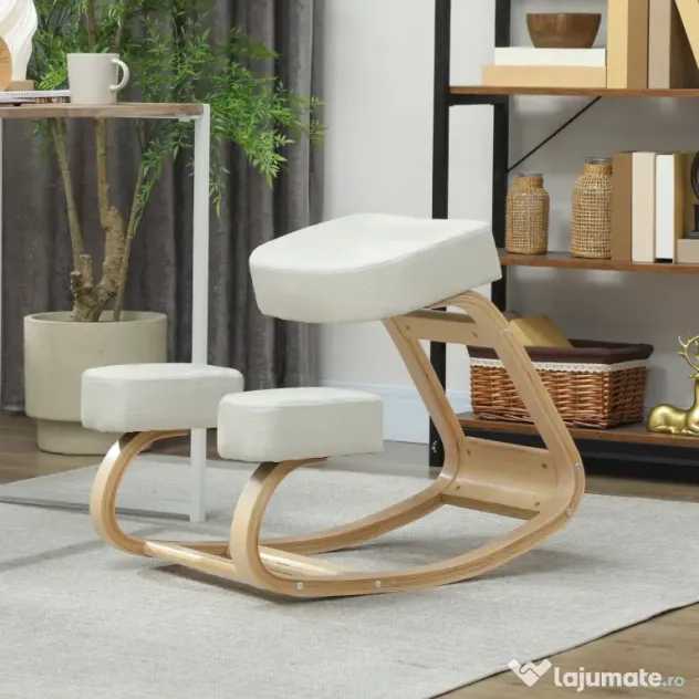Vinsetto Scaun ergonomic pentru genunchi din mesteacăn și pernă Crem | Aosom Romania