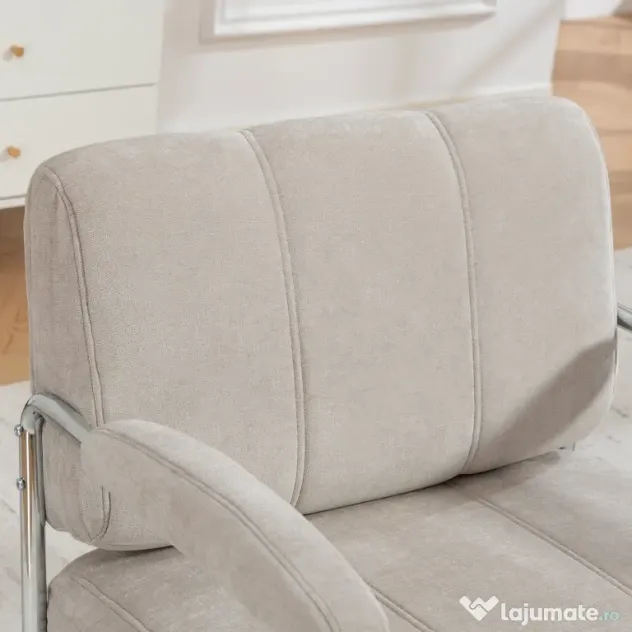 HOMCOM Fotoliu de Living cu Șezut Gros, Spațios, Cusături Duble, Fotoliu pentru Dormitor în Chenille Moale, Ușor de Asamblat, Cadru din Oțel, pentru Living, Birou, Bej | Aosom Romania