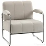 HOMCOM Fotoliu Living cu Tapițerie Groasă, Șezut Spațios, Cusături Duble, Fotoliu pentru Dormitor din Chenille Moale, Ușor de Asamblat, Cadru din Oțel, pentru Sufragerie, Birou, Bej