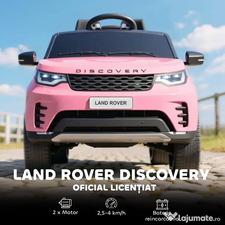 HOMCOM Mașină Electrică pentru Copii 3-6 Ani cu Licență Land Rover Discovery 12V, 2.5-4.5 km/h Auto Electrică pentru Copii cu 2 Motoare, Suspensii, Telecomandă, USB, Muzică, Faruri și Claxon, Roz | Aosom Romania