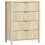 HOMCOM Comodă cu 4 sertare scanalate și mânere aurii, 70x38x93 cm, lemn natural
