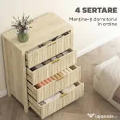 HOMCOM Comodă pentru Dormitor cu 4 Sertare Canelate, Comodă din Lemn cu Mânere Aurii, pentru Sufragerie, Sala de Mese și Hol, 70x38x93 cm, Lemn Natural | Aosom Romania
