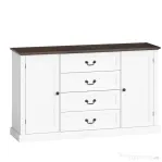 HOMCOM Credență de Bucătărie, Mobilier de Bucătărie cu 4 Sertare Soft Close, Blat Gros, Bufet cu Rafturi Reglabile, Stil Rustic, pentru Sufragerie, Sala de Mese, 147x40x87 cm, Alb