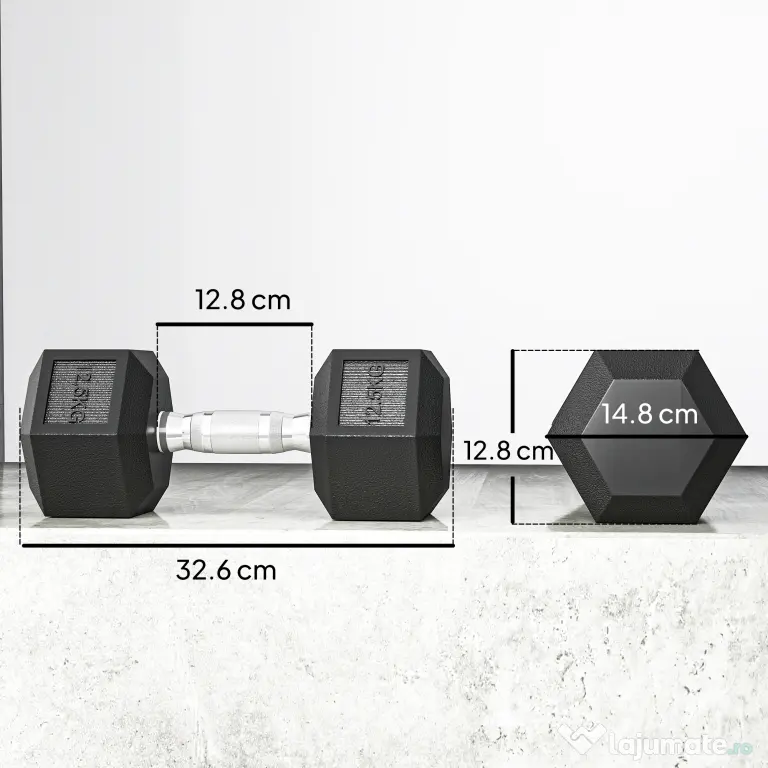 HOMCOM Ganteră Hexagonală din Cauciuc 12,5 kg, Portabilă, pentru Acasă sau Sală | Aosom Romania