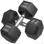 HOMCOM Ganteră Hexagonală din Cauciuc 12,5 kg, Portabilă, pentru Acasă sau Sală, Negru