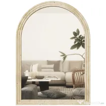 HOMCOM Oglindă de Perete în Formă de Arc cu Margine Canelată 60x2x90 cm Bej | Aosom Romania