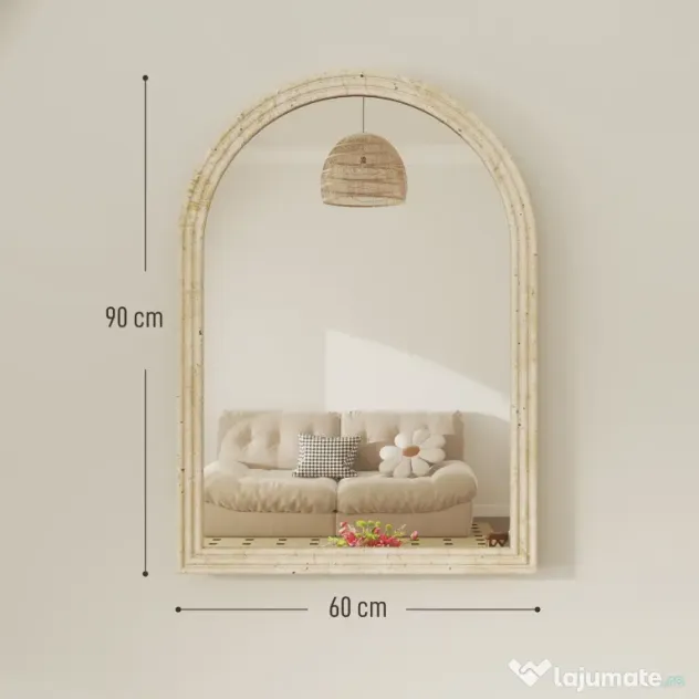 HOMCOM Oglindă de Perete în Formă de Arc cu Margine Canelată 60x2x90 cm Bej | Aosom Romania