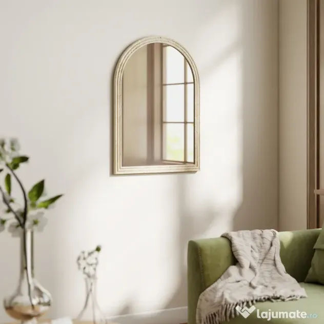 HOMCOM Oglindă de Perete în Formă de Arc cu Margine Canelată 60x2x90 cm Bej | Aosom Romania