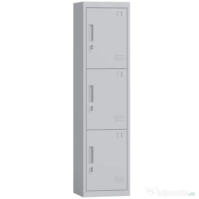 HOMCOM Dulap de birou din oțel cu 3 uși independente cu încuietoare și 2 chei, 45x38x180 cm, gri deschis | Aosom Romania