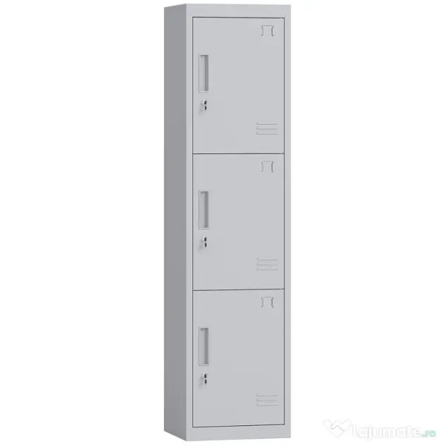 HOMCOM Dulap de birou din oțel cu 3 uși independente cu încuietoare și 2 chei, 45x38x180 cm, gri deschis | Aosom Romania