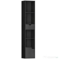 HOMCOM Bibliotecă cu 4 Rafturi Deschise, Dulap și Sertar, 30x24x158 cm, Negru | Aosom Romania