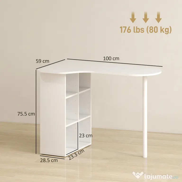 HOMCOM Birou pentru Cameră cu 6 Rafturi și 4 Rafturi Reglabile Alb | Aosom Romania