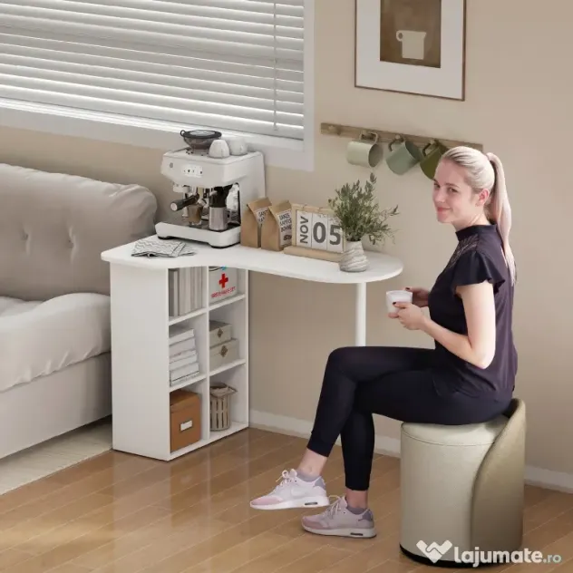 HOMCOM Birou pentru Cameră cu 6 Rafturi și 4 Rafturi Reglabile Alb | Aosom Romania