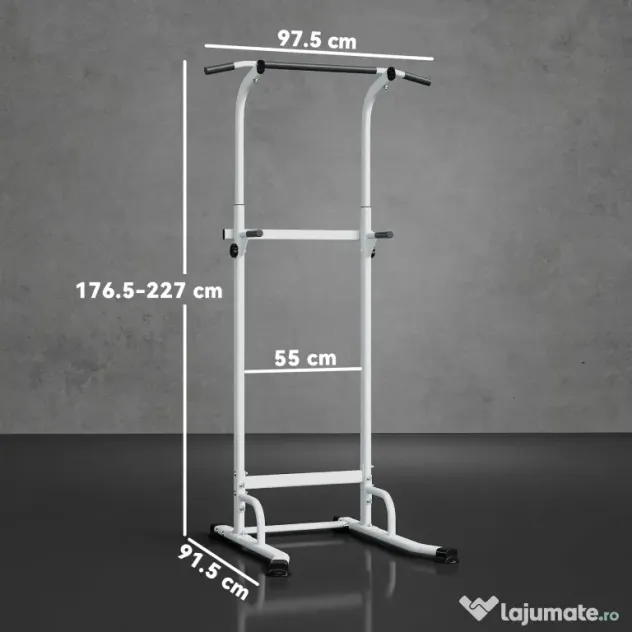 SPORTNOW Power Tower cu Bare Dip și Tracțiuni, Stație Multifuncțională cu Înălțime Reglabilă 176,5-227 cm, Structură din Oțel pentru Antrenament Acasă, Capacitate 120 kg | Aosom Romania