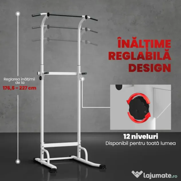 SPORTNOW Power Tower cu Bare Dip și Tracțiuni, Stație Multifuncțională cu Înălțime Reglabilă 176,5-227 cm, Structură din Oțel pentru Antrenament Acasă, Capacitate 120 kg | Aosom Romania