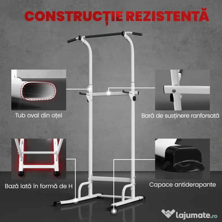SPORTNOW Power Tower cu Bare Dip și Tracțiuni, Stație Multifuncțională cu Înălțime Reglabilă 176,5-227 cm, Structură din Oțel pentru Antrenament Acasă, Capacitate 120 kg | Aosom Romania