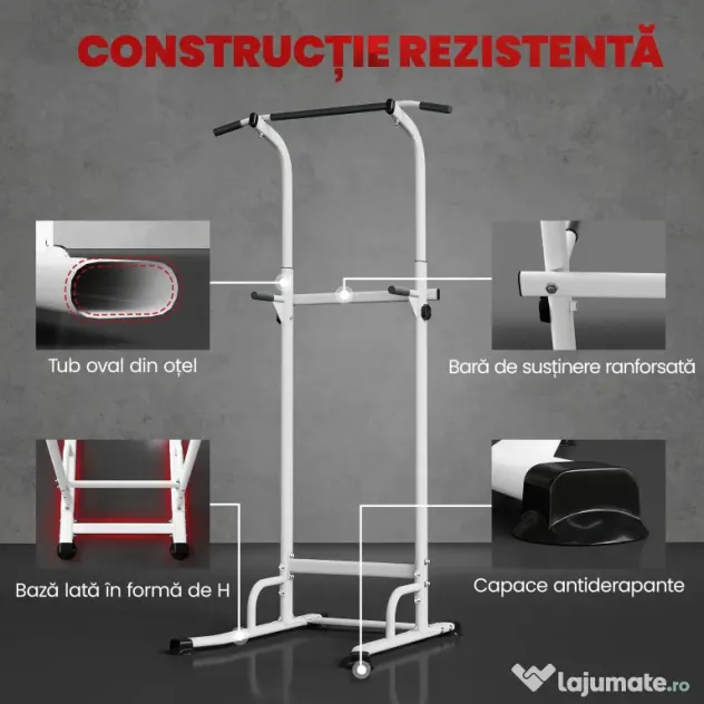 SPORTNOW Power Tower cu Bare Dip și Tracțiuni, Stație Multifuncțională cu Înălțime Reglabilă 176,5-227 cm, Structură din Oțel pentru Antrenament Acasă, Capacitate 120 kg | Aosom Romania