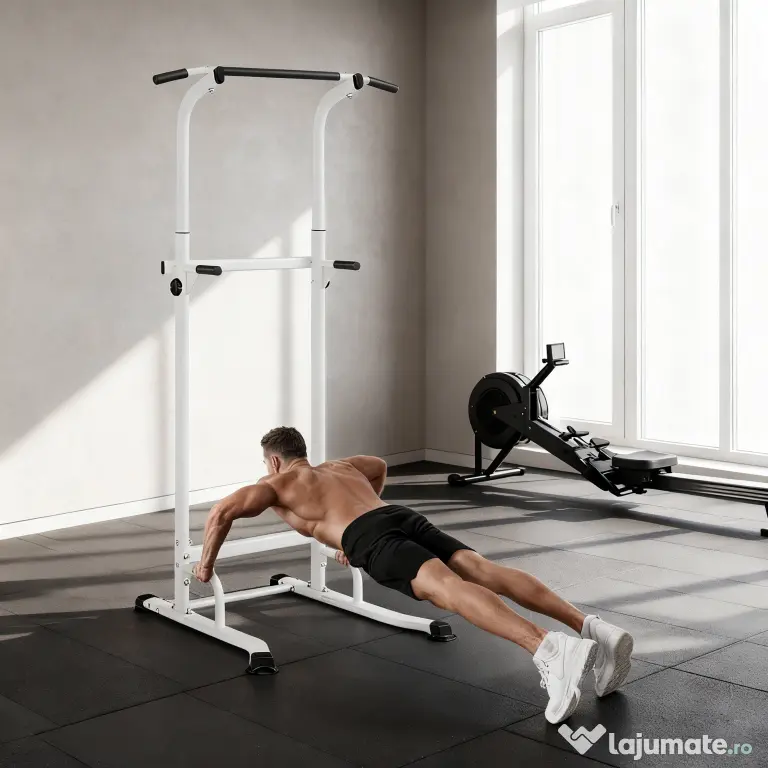 SPORTNOW Power Tower cu Bare Dip și Tracțiuni, Stație Multifuncțională cu Înălțime Reglabilă 176,5-227 cm, Structură din Oțel pentru Antrenament Acasă, Capacitate 120 kg | Aosom Romania
