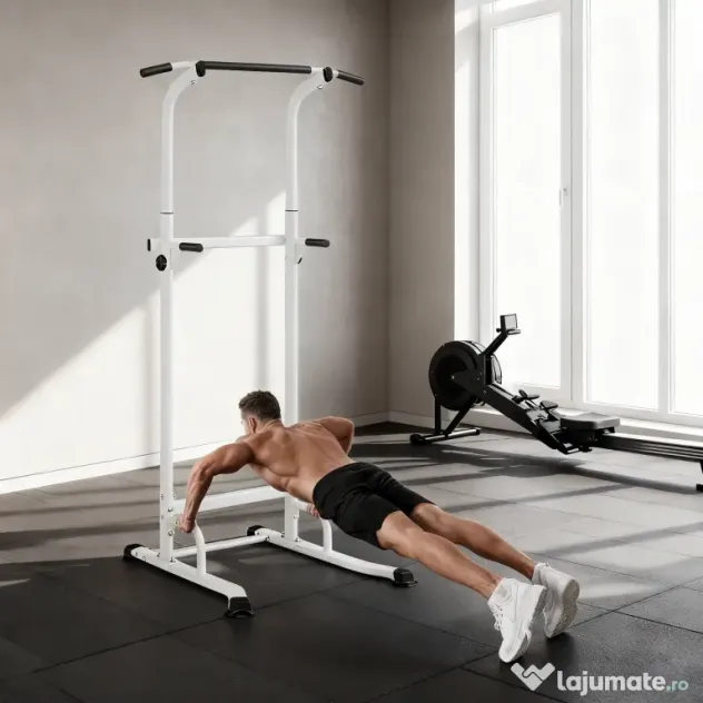 SPORTNOW Power Tower cu Bare Dip și Tracțiuni, Stație Multifuncțională cu Înălțime Reglabilă 176,5-227 cm, Structură din Oțel pentru Antrenament Acasă, Capacitate 120 kg | Aosom Romania
